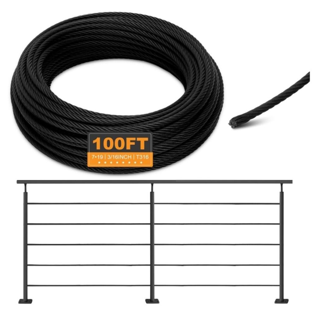 T316 3/16" Stainless Steel Cable 100FT 7x19 Wire Rope Deck Railing NEW